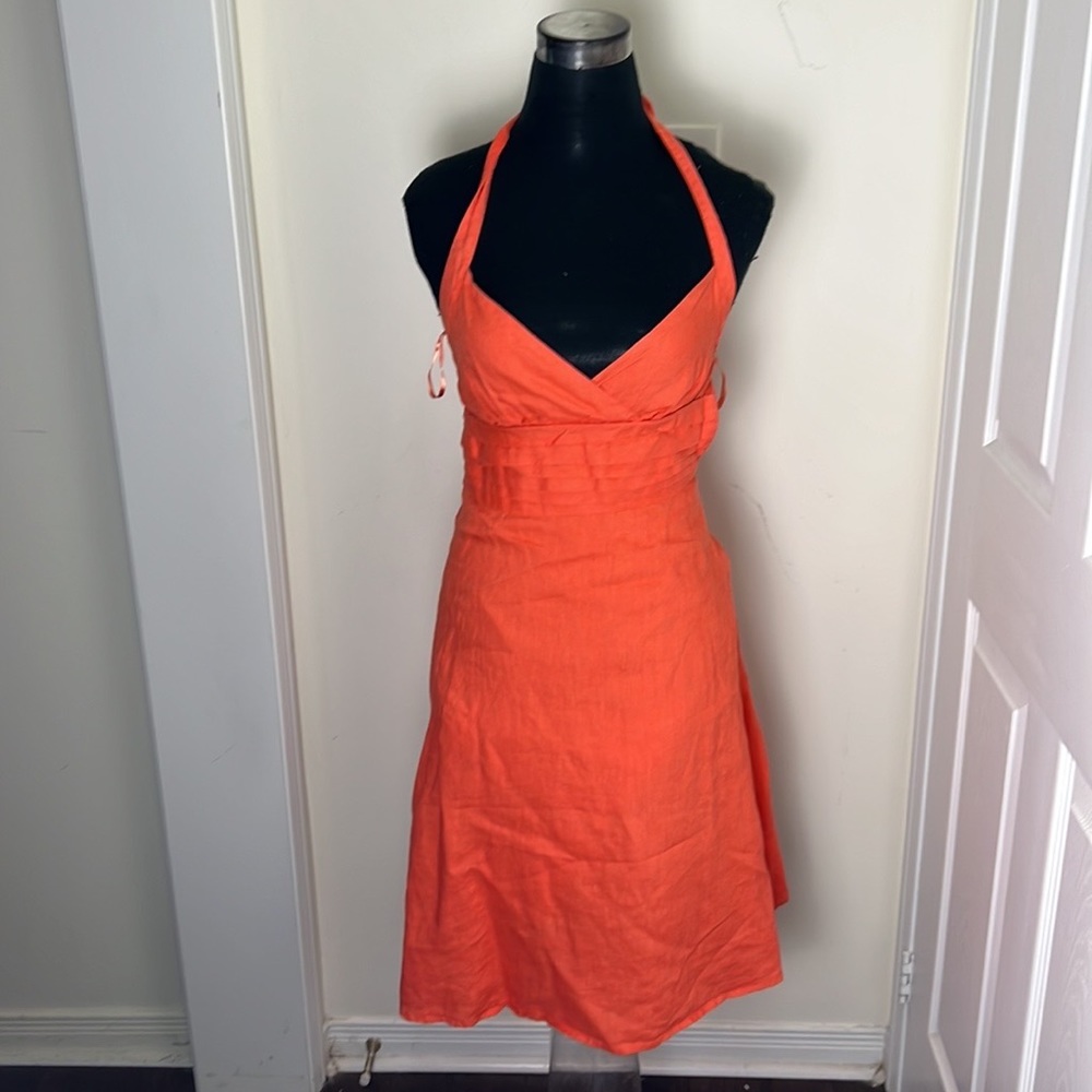 Le Chateau Linen Halter Cutout Bareback Fit Flare Dress Size XS